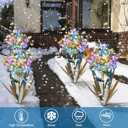 Solar Metal Agave Butterfly Flower Stick Garden Sculpture (2 Count)