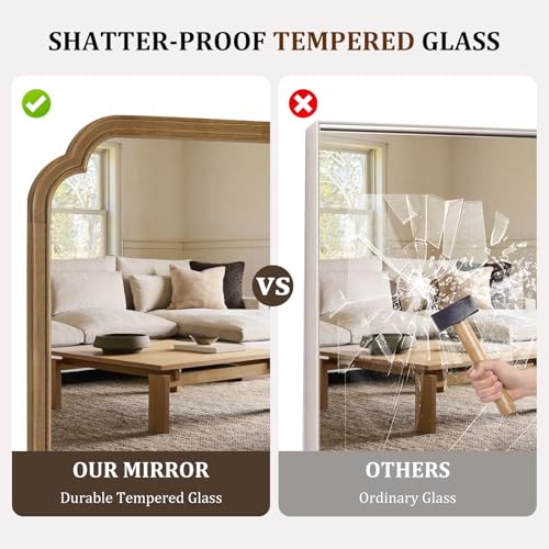 20" x 30" Wood Mirror Rounded Corner Arch Wall Mirror with Wood Frame for Entryway