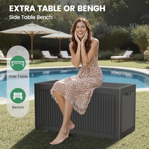 100 Gallon Outdoor Storage Box Waterproof Lockable Deck Box for Patio Black (426.8106 Ounce)