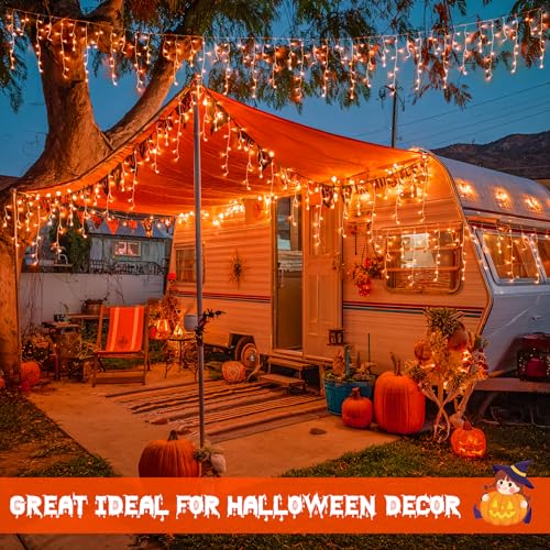 Orange Halloween Icicle Lights Outdoor