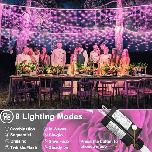 Pink Christmas Lights Outdoor Icicle Lights for Outside 33ft 400 LED String