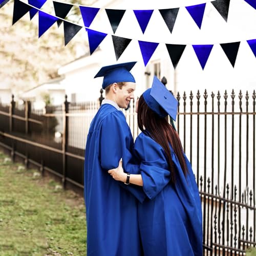 Royal Blue Black Party Decorations Navy Black Metallic Fabric Triangle Pennant Banner Flag Bunting Garland for Graduations Birthday Retirement Wedding Bachelorette Nautical Outdoor Party Supplies (32 Foot)