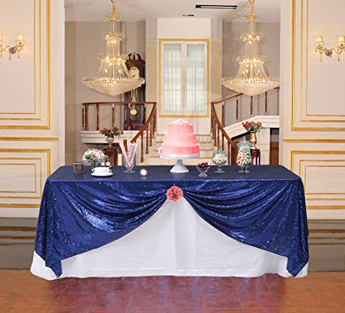 Sequin Tablecloth 60x102 Inch Navy Blue for Wedding Party