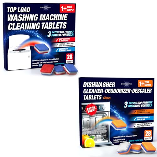 Washing Machine Cleaner 28 Pack & Dishwasher Cleaner Tablets 28 Pack Bundle (56 Count)