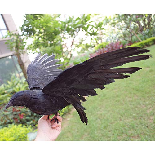 2 Pack Realistic Crows Lifesize Extra Large Handmade Black Feathered Crow for Halloween Decorations Birds (2 Count)