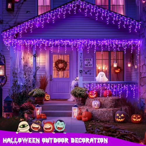38.8 FT 400 LED Purple Halloween Icicle Lights Outdoor