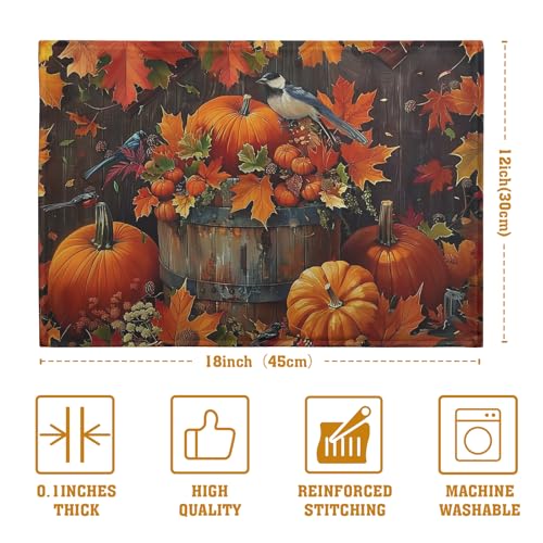 Pumpkin Maple Leaf Bird Fall Placemats Set of 4 Autumn Thanksgiving Seasonal Holiday Harvest Linen Table Mats Orange Brown Washable Place Mats for Party Kitchen Dining Outdoor Indoor Decor (4 Count)