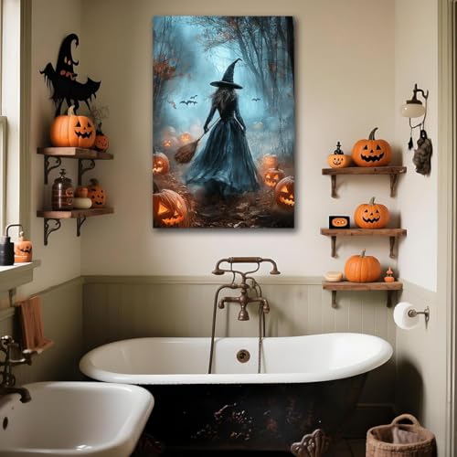 Vintage Moody Halloween Witch Artwork Wall Decor