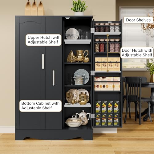 47“ Black Kitchen Pantry Cabinet with Pull