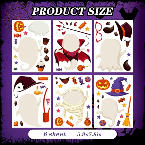 6 Sheet Halloween Stickers Clings Cute Ghost Decals Decor for Kids (6 Count)
