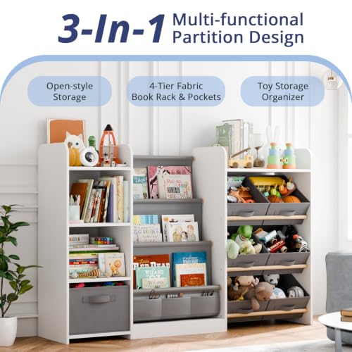 Kids Bookshelf and Toy Storage with 7 Removable Bins