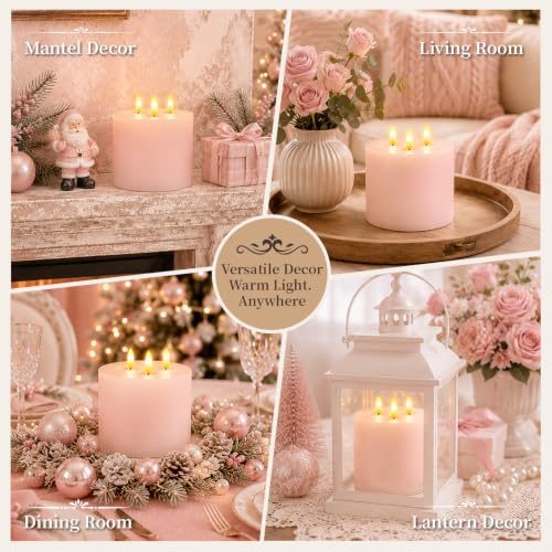 3 Wick Extra Large Flameless Pillar Candles with Timer Remote