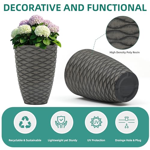 Autodaya 20" Tall Outdoor Planters Set of 2 Plant Pots (2 Count)