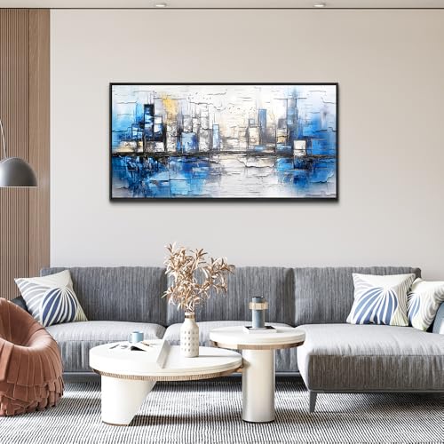 Black Framed Canvas Wall Art For Living Room Wall Decor For Bedroom Office Wall Decorations Blue Landscape Paintings Abstraction Pictures Artwork Room Aesthetic Home Decor 20x40 In