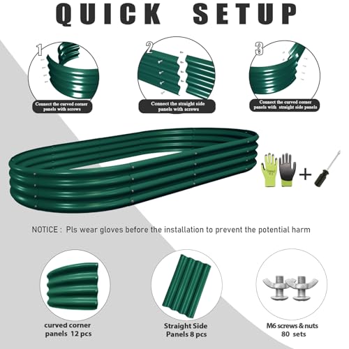2 Pack 8x4x1FT Galvanized Raised Garden Bed Kit Oval Metal Ground Planter Box Outdoor Bottomless Planter Raised Beds for Vegetables Flowers Herbs Fruits