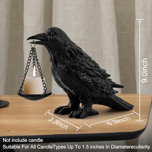 Gothic Crow Lamp with Tealight Candle Holder Resin Raven Decor Statue Gothic Home Decor for Bedroom Unique Goth Gifts Black