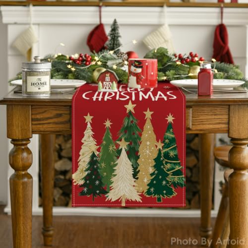 Red Xmas Trees Table Runner Home Party Decor 13x72 Inch