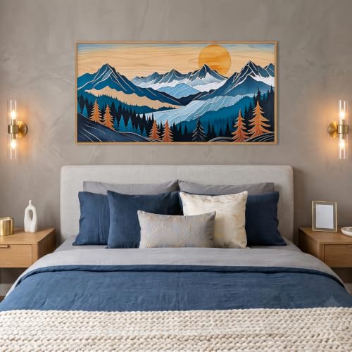 Boho Vintage Mountain Framed Canvas Wall Art Set