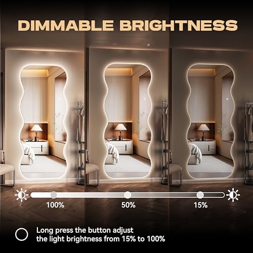 71"x31" Wavy Full Length Mirror with Lights Frameless Backlit Mirror