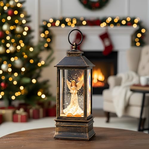 Christmas Snow Globe Lantern Water Glittering Angel with Dove