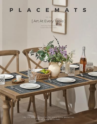 Black and Grey Woven Placemats Set of 6 (6 Count)