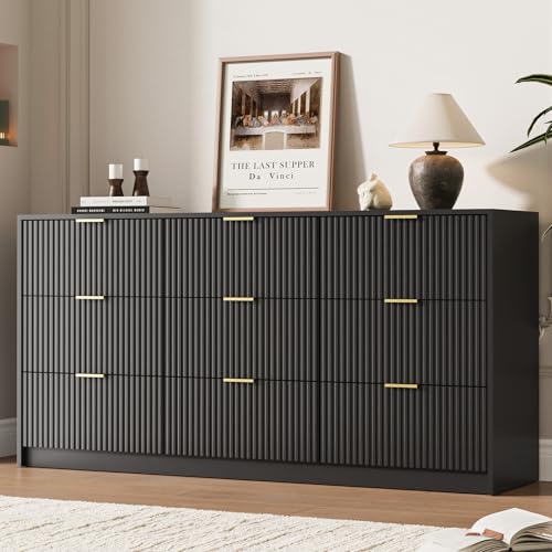Black 9 Drawer Dresser for Bedroom