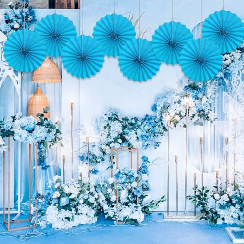 Blue Hanging Paper Fans 10in Hanging Paper Fans DIY Set (30 Count)