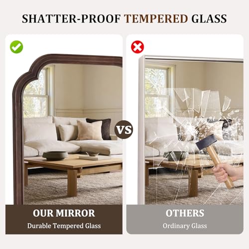20" x 30" Rounded Corner Arch Wall Mirror with Wood Frame for Entryway