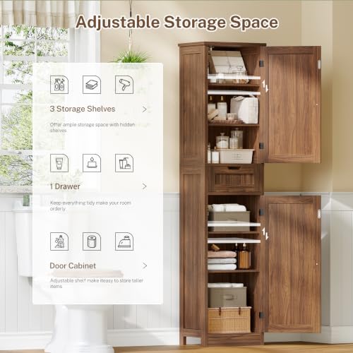 66.9" Tall Bathroom Storage Cabinet with 2 Doors & 1 Drawer