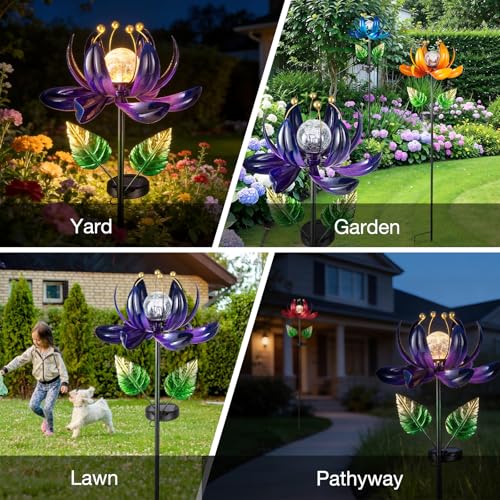 Solar Purple Metal Flower Wind Spinners