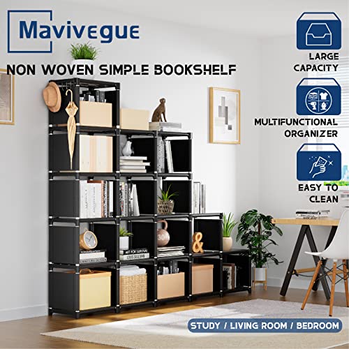 Bookcase, 18-Cube Extra Large Book Shelf, DIY Cube Storage Organizer for Bedroom, Living Room, Home Office - Black