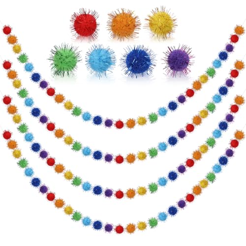4 Pack 26.3 Feet Colorful Pom Pom Garland Decorations (26.25 Foot)
