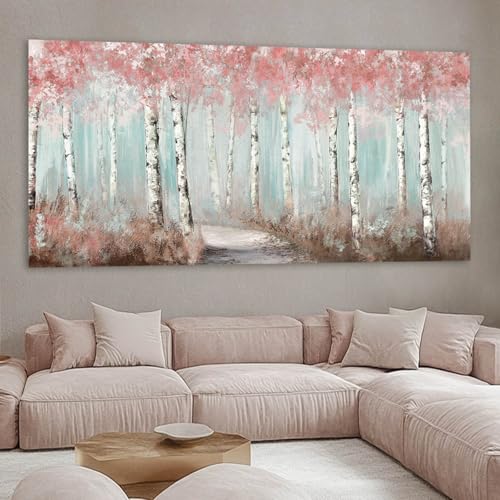 Wall Decor Pink Tree Painting Art Prints for Living Room Large Size Framed for Home Office Bedroom Wall Decor 29"x 58" Ready to Hang