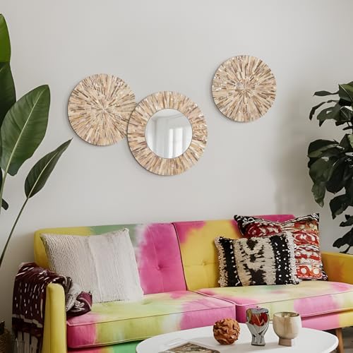 Boho Mother of Pearl Decorative Wall Mirror for Living Room (3 Count)