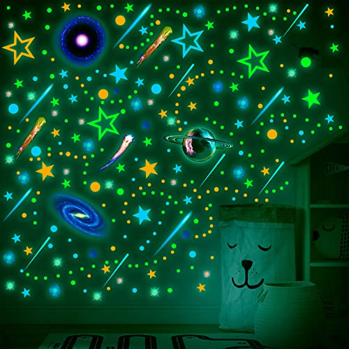 495 Pcs Glow in The Dark Planets Stars Wall Decals for Ceiling Glow