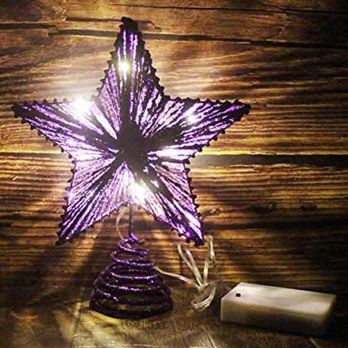 Purple Glittered 3D Tree Top Star with Warm White LED Lights and Timer for Christmas Tree Decoration and Holiday Seasonal Décor