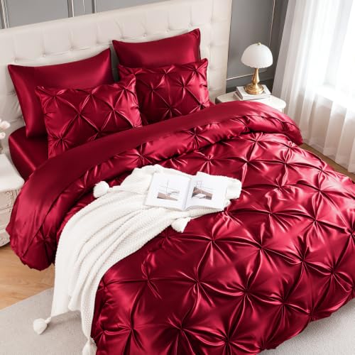 Satin King Size Comforter Set Burgundy (7 Count)