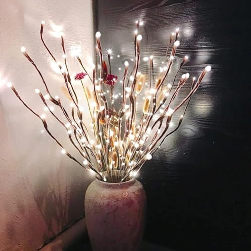 2 Pack Led Branch Light Battery Operated Lighted Branch Vase Filler Willow Tree Artificial Little Twig Power Brown 30 Inch 20 LED for Home Outdoor Indoor Romantic Decoration (2 Count)