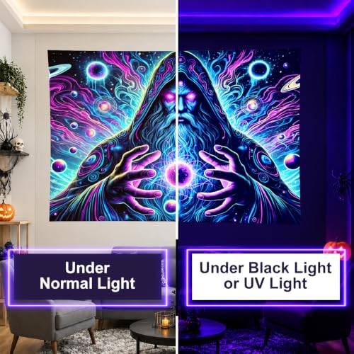 Blacklight Tapestry Wizard Space Bedroom Decor 78 x 59 Inch