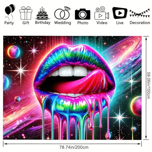 Blacklight Tapestry Rainbow Lips Neon Decor 78 x 59 Inch