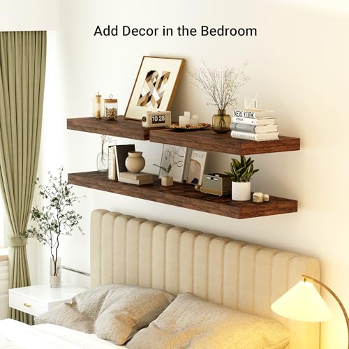 55 x 12 Deep Floating Shelves Wall Mounted Set of 1 Rustic Brown