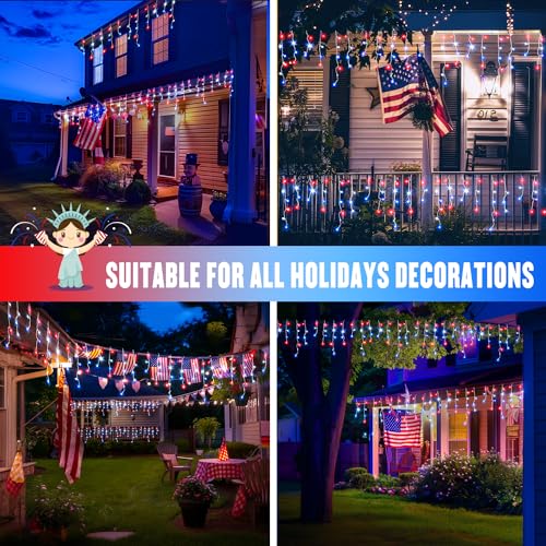 Icicle Lights for 4th of July Decor (38.8 Foot)