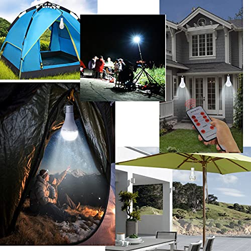 Solar Bulb Light Portable 300LM with Remote Control 4 Mode Led Lantern Indoor USB Charge Camping Light for Chicken Coop Lamp Hiking Fishing Tent Indoor Shed Emergency (2 Count)