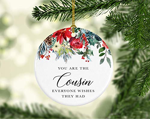 Round Ceramic Porcelain Christmas Tree Ornament Keepsake Gift for Cousins
