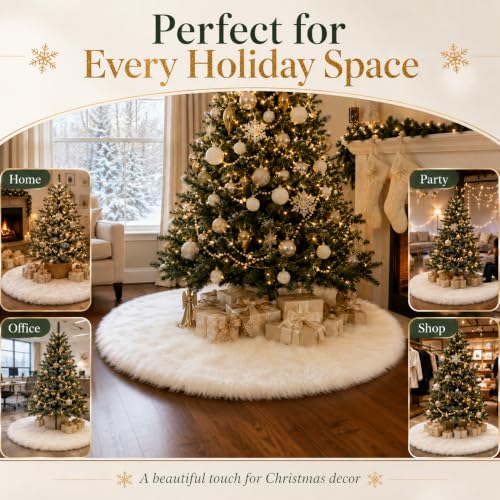 24 Inch Faux Fur Christmas Tree Skirt White Plush Skirt for Merry Christmas Party Christmas Tree Decoration