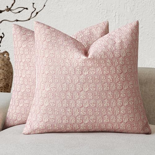 Decorative Floral Print Throw Pillow Covers 18×18 Light Pink (2 Count)