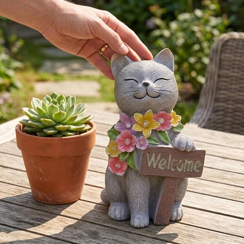 Solar Cat Garden Statue for Outdoor Decor