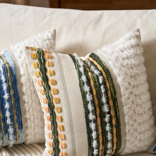 Boho Chenille Tufted Throw Pillow Covers 18x18 Inch Set of 2 (2 Count)
