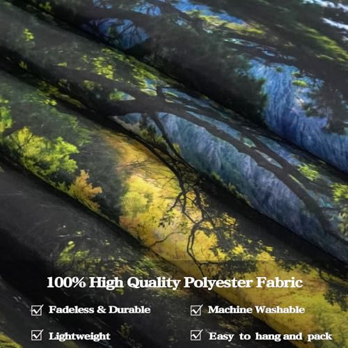 Nature Forest Mountain Tapestry Green Pine Tree Tapestry for Bedroom Aesthetic White Clouds Flowing River Landscape Classroom Tapestries Wall Hanging for Living Room Dorm Office