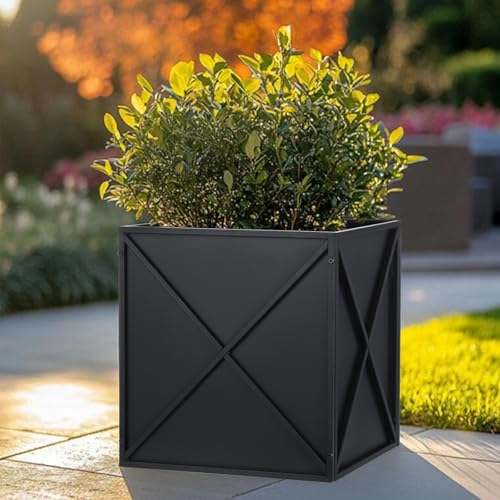 Metal Square Planter Box Tall Planters for Outdoor Plants Modern Heavy Duty with Drainage Holes for Outside Indoor Patio Deck
